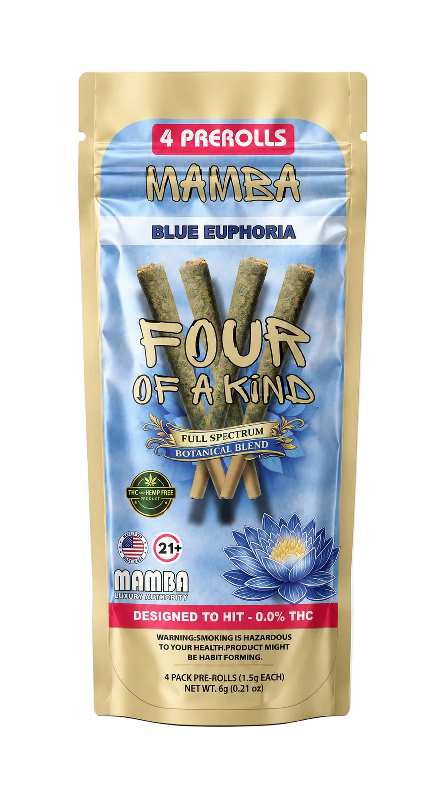 Blue Euphoria Botanical Prerolls | THC-Free Full Spectrum Botanical Blend | Mamba Botanicals