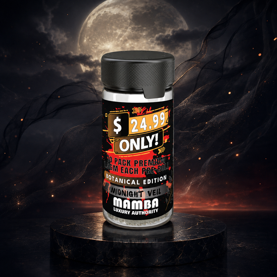 24.99 Midnight Veil Botanical Pre-rolls | THC-Free Full Spectrum Botanical Blend | Mamba Botanicals