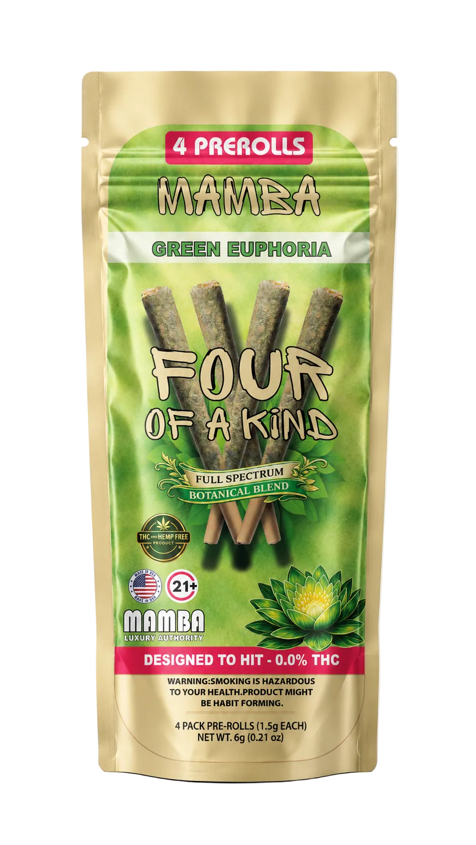 Green Euphoria Botanical Prerolls | THC-Free Full Spectrum Botanical Blend | Mamba Botanicals