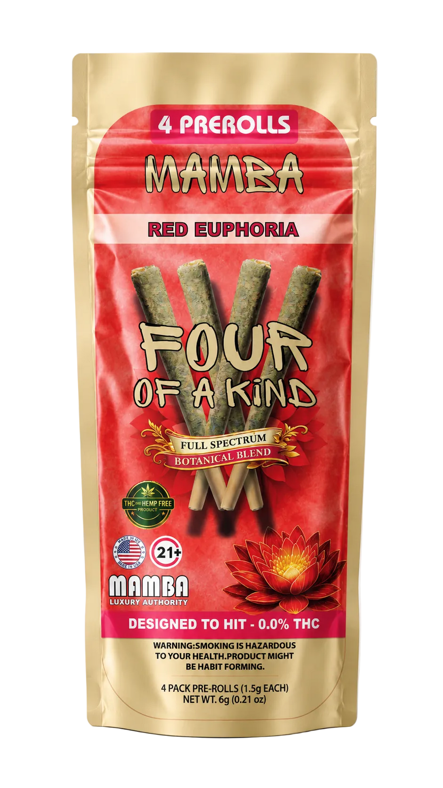 Red Euphoria Botanical Prerolls | THC-Free Full Spectrum Botanical Blend | Mamba Botanicals