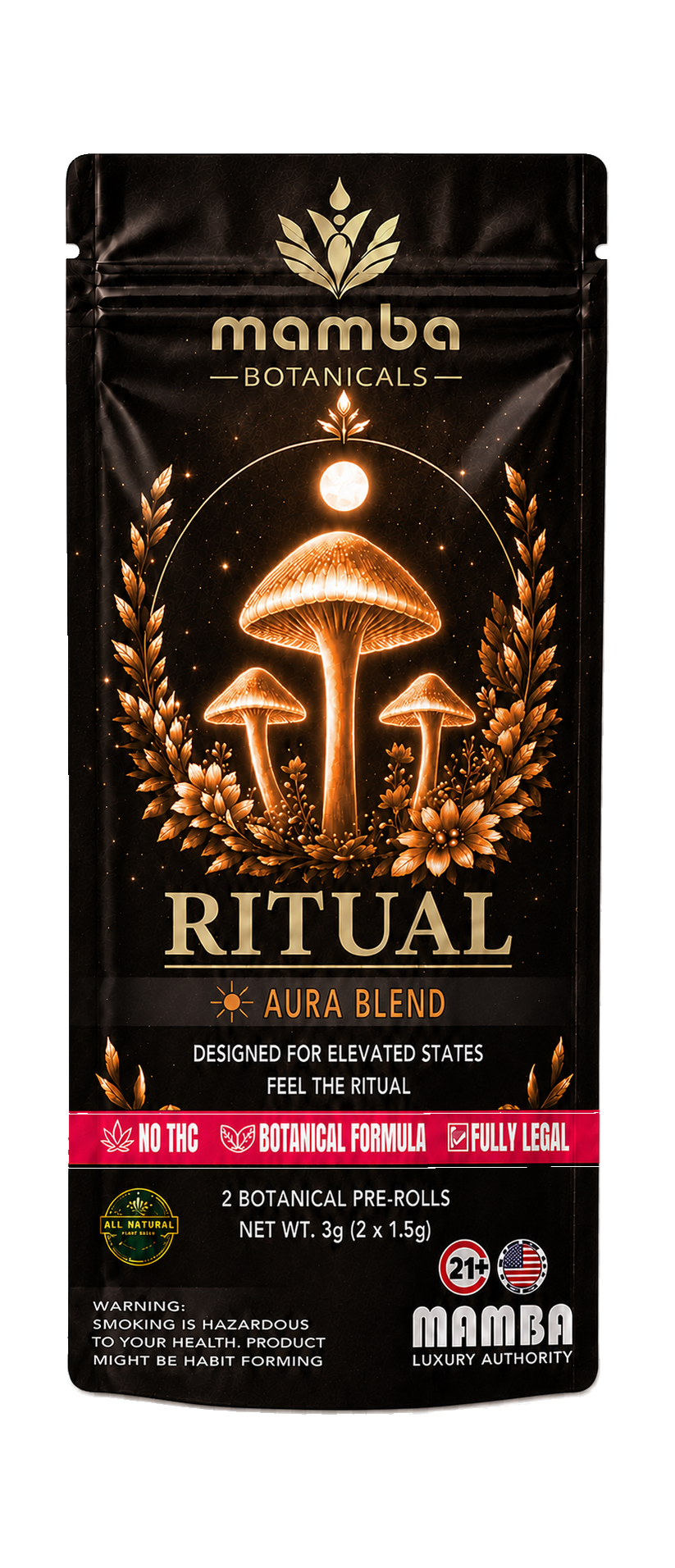 Mamba Ritual Aura Blend Botanical Pre-rolls | THC-Free Full Spectrum Botanical Blend | Mamba Botanical