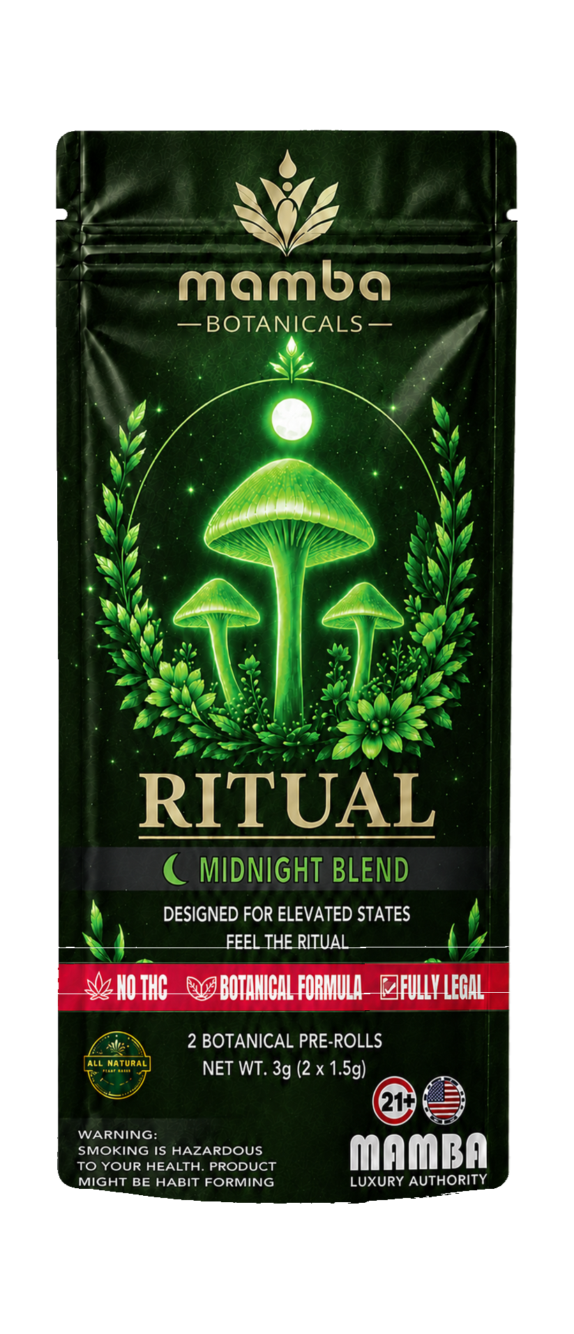 Mamba Midnight Blend Botanical Pre-rolls | THC-Free Full Spectrum Botanical Blend | Mamba Botanical