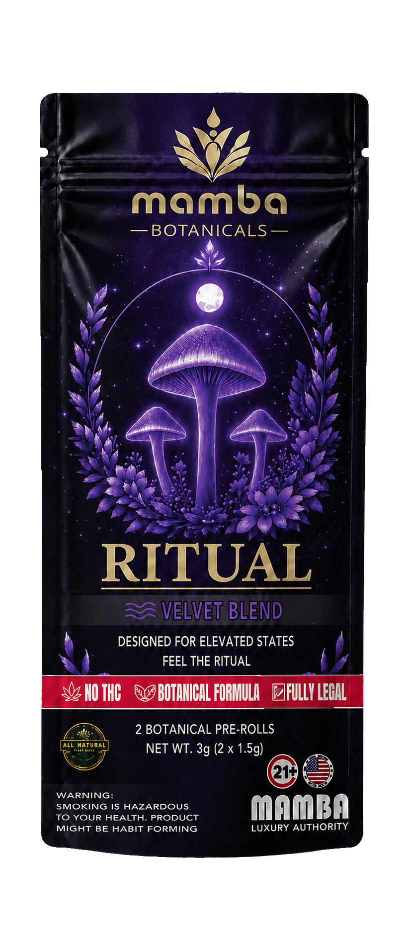 Mamba Ritual Velvet Blend Botanical Pre-rolls | THC-Free Full Spectrum Botanical Blend | Mamba Botanical